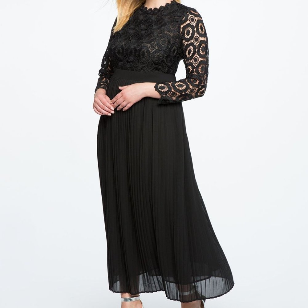 LACE GOWN/EVENING DRESS WITH PLEATED SKIRT